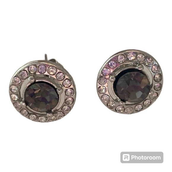 Round White and Black Crystal CZ Party Evening Festive Halo Earrings - Picture 1 of 5